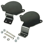 Two black metal mounting brackets for the TC Bros. Gauge Relocation Bracket for 2022-Up Harley-Davidson Nightster, shown with screws, washers, and nuts on a white background.