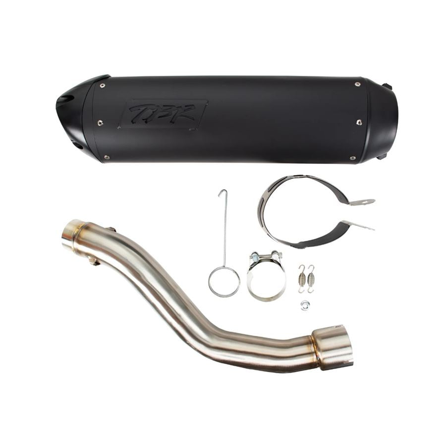 A high-performance exhaust pipe and pipe kit, featuring the Two Brothers S1R Slip-On Exhaust For Harley Pan America 2021-2024. Compatible with Harley Pan America motorcycles from 2021 to 2023.