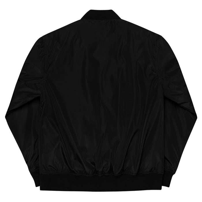 TC Bros. black bomber jacket, made of recycled polyester, with zipper and logo on the left chest.