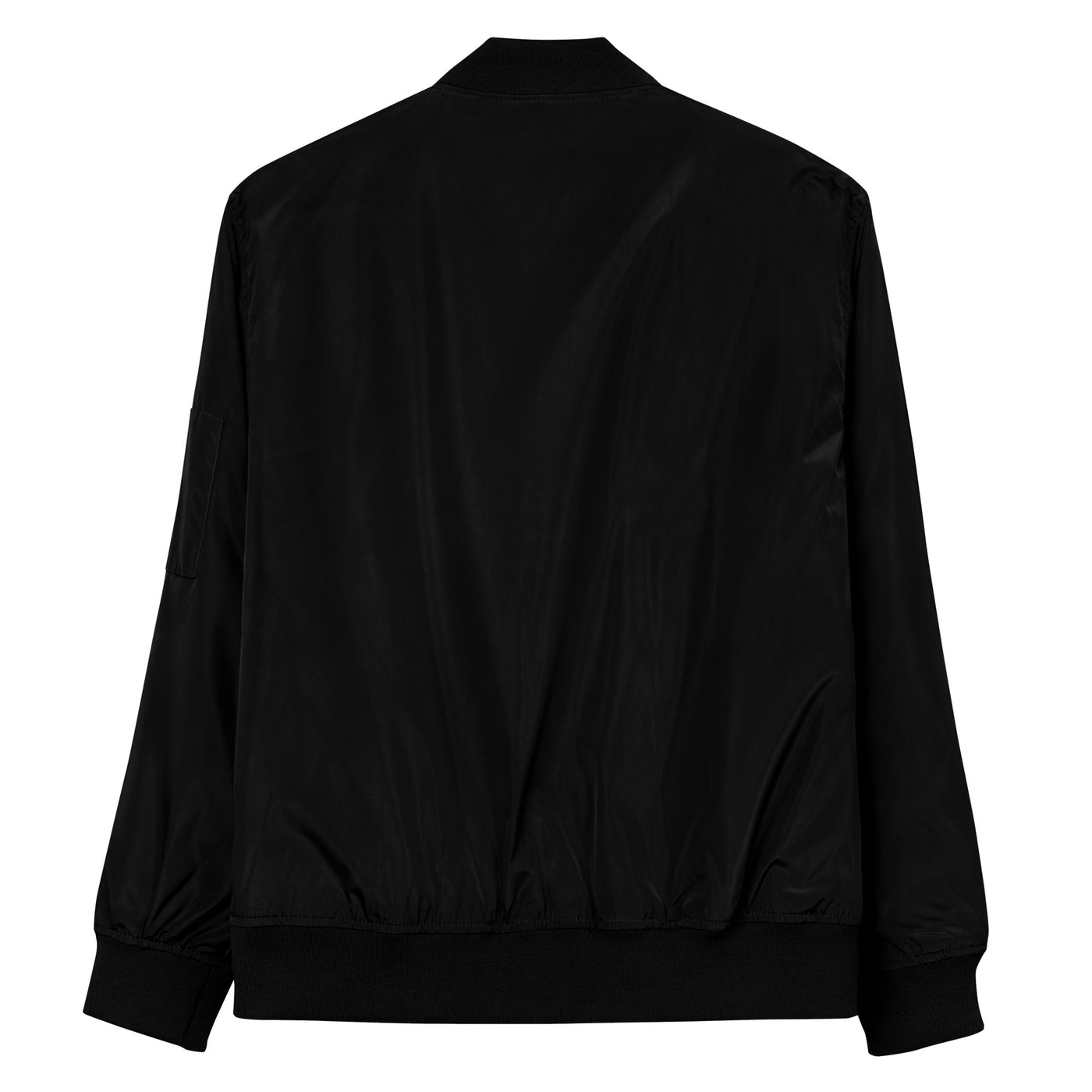 TC Bros. black bomber jacket, made of recycled polyester, with zipper and logo on the left chest.