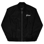 TC Bros. black bomber jacket, made of recycled polyester, with zipper and logo on the left chest.