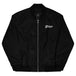 TC Bros. black bomber jacket, made of recycled polyester, with zipper and logo on the left chest.