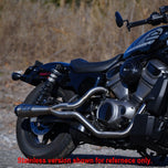 A black Two Brothers Comp S Black 2 into 1 Exhaust for Harley Nightster RH975 2022-UP on a white background.