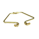 A pair of OLD-STF Brass Shovelhead Rocker Box Split Oil Lines and a piece of metal on a white background.