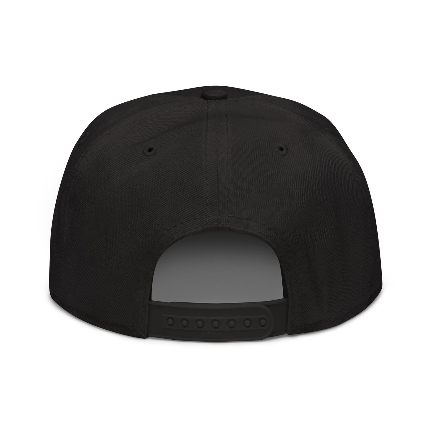 Black Script Flat Bill Snapback Hat with a TC Bros. logo on the front, printed on demand.