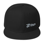 Black Script Flat Bill Snapback Hat with a TC Bros. logo on the front, printed on demand.