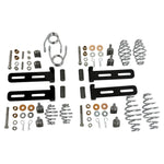 The TC Bros. Solo Seat Mounting Kit by TC Bros. includes springs, washers, bolts, nuts, cotter pins, and a black slotted bracket—ideal for mounting a chopper sprung or solo seat. All components are shown on a white background.