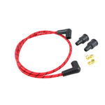 A set of high-performance Wyatt Gatling Cloth Braded Spark Plug Wire Kit 7mm - Red w/Black Tracer.