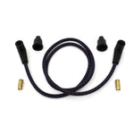 A pair of Wyatt Gatling Cloth Braded Spark Plug Wire Kit 7mm - Navy Blue w/Red Tracer hoses for a car.
