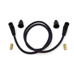 A pair of Wyatt Gatling Cloth Braded Spark Plug Wire Kit 7mm - Navy Blue w/Red Tracer hoses for a car.