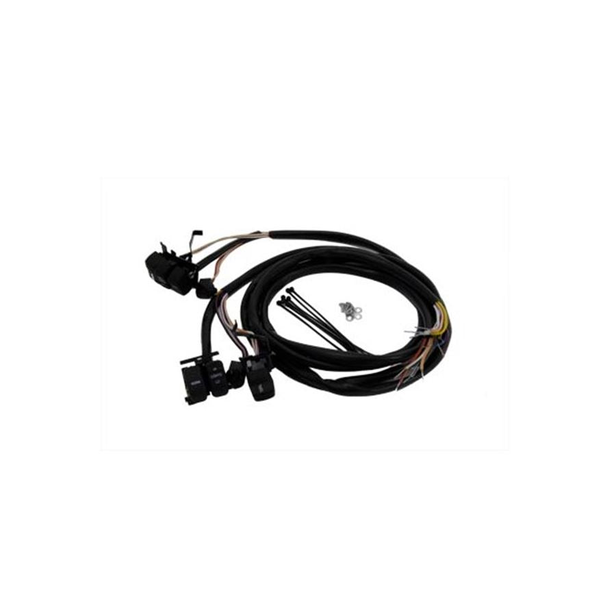 A Wyatt Gatling wiring harness for a car, compatible with Harley motorcycles and including the Extended Handlebar Wiring Harness (+8") With Switches For Harley 1996-2006.