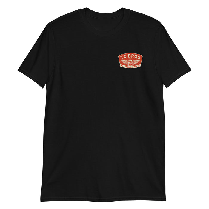 Winged Wheel - Black Tee - (Front Print) with a TC Bros logo on the chest, made from ring-spun cotton.