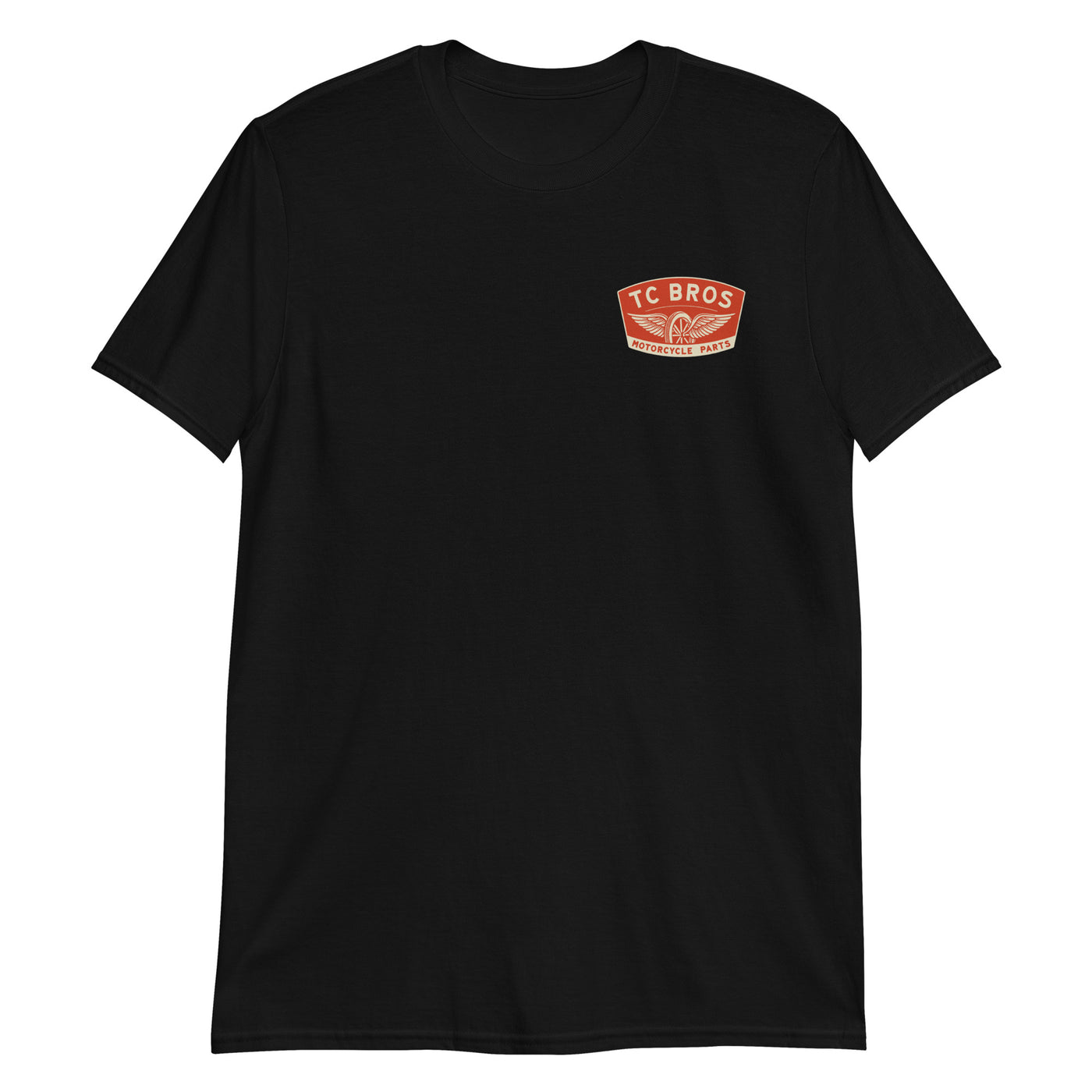 Winged Wheel - Black Tee - (Front Print) with a TC Bros logo on the chest, made from ring-spun cotton.