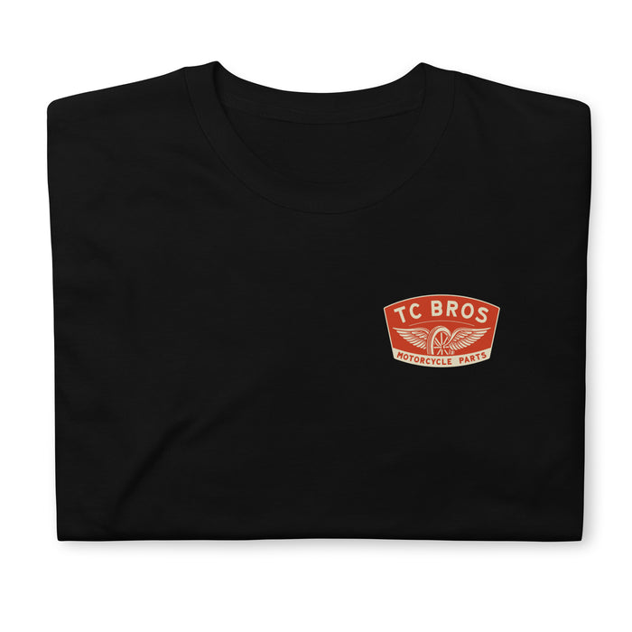 Winged Wheel - Black Tee - (Front Print) with a TC Bros logo on the chest, made from ring-spun cotton.