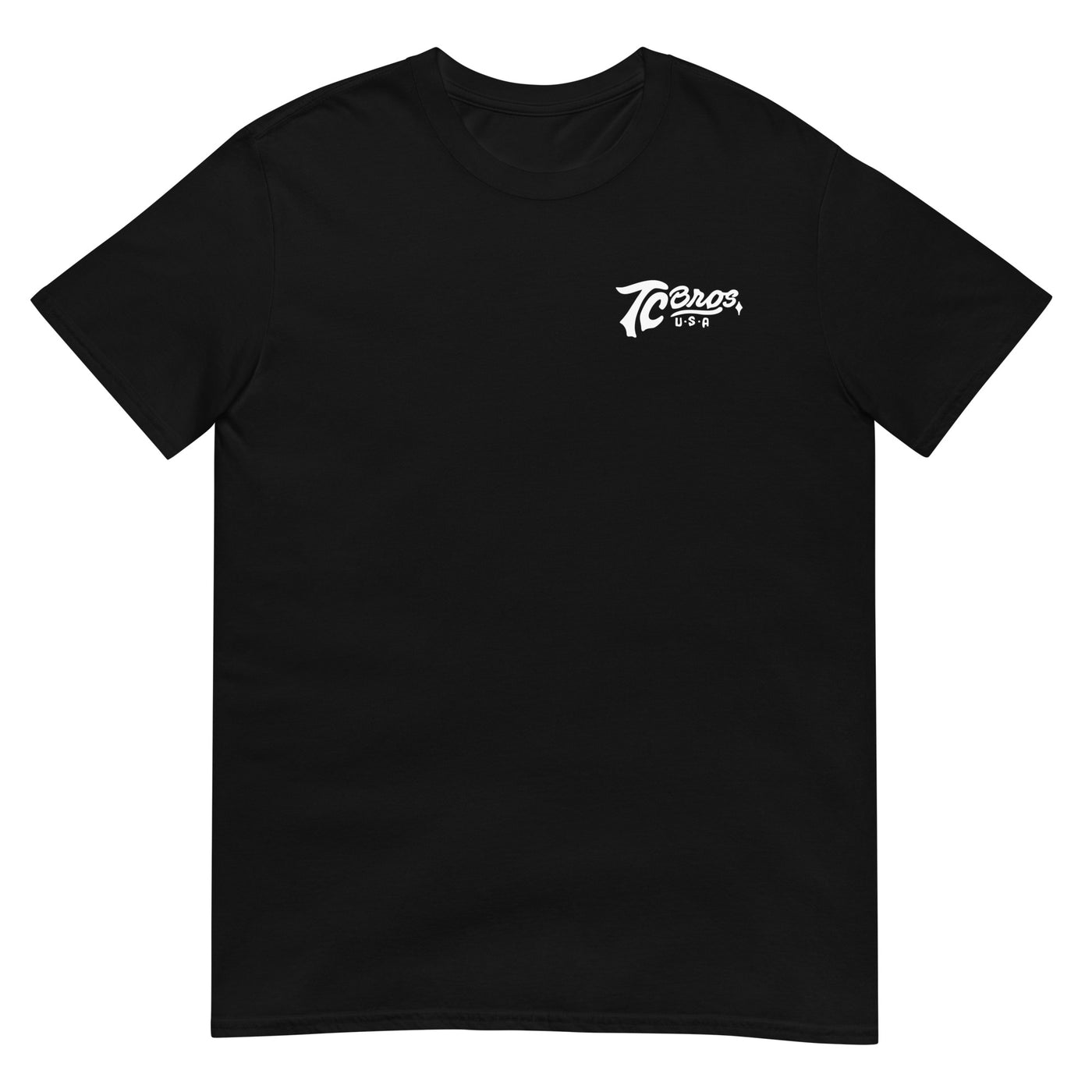 Script - Black Tee, made of ring-spun cotton, with a small white logo on the left chest area by TC Bros.