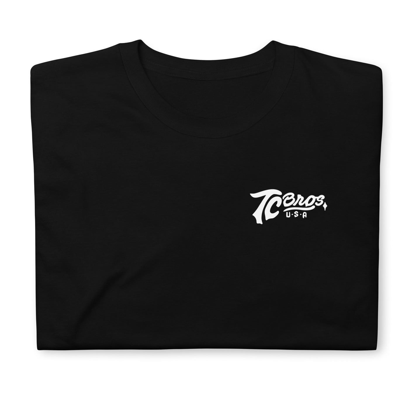 Script - Black Tee, made of ring-spun cotton, with a small white logo on the left chest area by TC Bros.