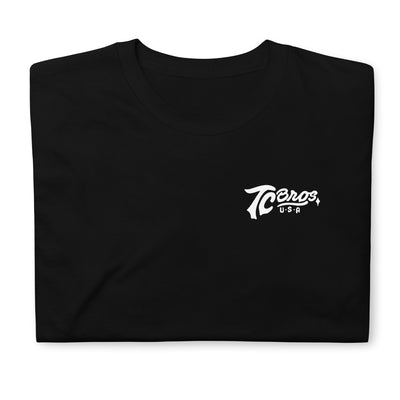 Script - Black Tee, made of ring-spun cotton, with a small white logo on the left chest area by TC Bros.