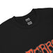 Wing Crewneck Sweatshirt - Black from TC Bros. with a motorcycle-themed graphic design featuring the text "turbos" and an illustration of a winged motorcycle engine. This classic fit sweater ensures warmth and style, printed on demand for