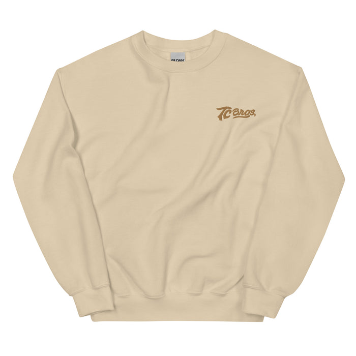 Sand, warm sweatshirt with "TC Bros." logo embroidered on the left chest area.