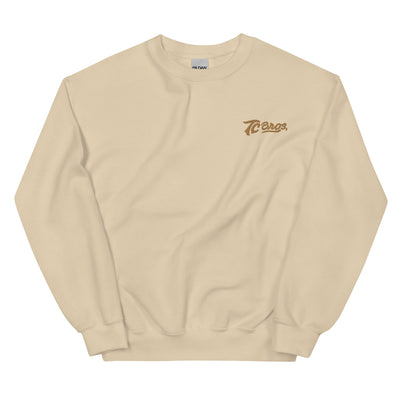 Sand, warm sweatshirt with "TC Bros." logo embroidered on the left chest area.