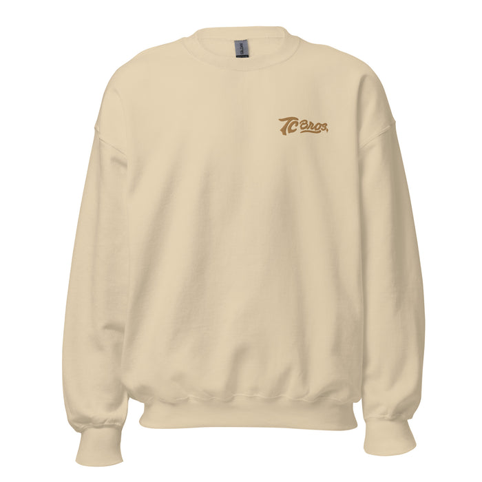 Sand, warm sweatshirt with "TC Bros." logo embroidered on the left chest area.