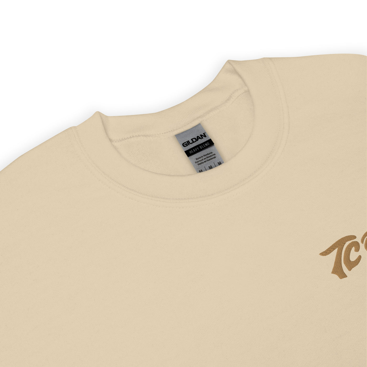 Sand, warm sweatshirt with "TC Bros." logo embroidered on the left chest area.