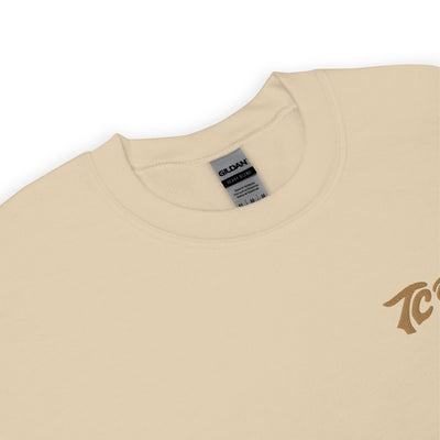 Sand, warm sweatshirt with "TC Bros." logo embroidered on the left chest area.