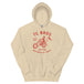 Beige Rider Hoodie - Sand featuring a red graphic of a motorcycle and text advertising TC Bros. custom motorcycle parts, printed on demand.