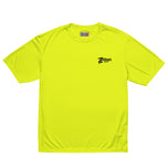 Bright yellow Script - High Vis Yellow Tee with a small black logo on the left chest area, featuring UPF44+ protection and moisture-wicking fabric by TC Bros.