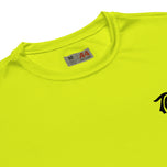 Bright yellow Script - High Vis Yellow Tee with a small black logo on the left chest area, featuring UPF44+ protection and moisture-wicking fabric by TC Bros.