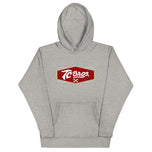 Carbon Gray TC Bros. Shield Hoodie with a red and white "tecos" logo on the front.