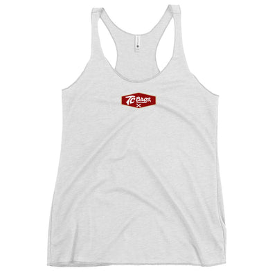 Shield - Women's Racerback Tank - Vintage White from TC Bros with a small red 'chaos' logo on the chest.