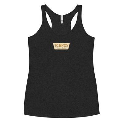 Genuine Quality - Women's Racerback Tank - Vintage Black with TC Bros. logo on the chest, printed on demand.