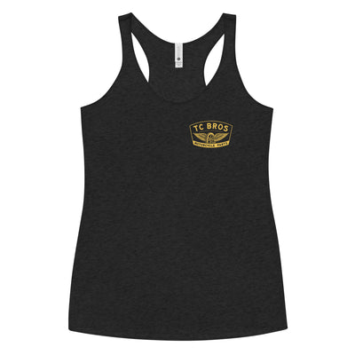 Women's Winged Wheel - Women's Racerback Tank - Vintage Black with TC Bros logo printed on demand.