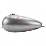 The Moto Iron® 2.1 Gal. Narrow Alien Gas Tank features a bare metal, teardrop design with openings for a cap and fittings.