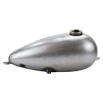 The Moto Iron® 2.1 Gal. Narrow Alien Gas Tank features a bare metal, teardrop design with openings for a cap and fittings.