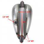 The Moto Iron® 2.1 Gal. Narrow Alien Gas Tank features a bare metal, teardrop design with openings for a cap and fittings.