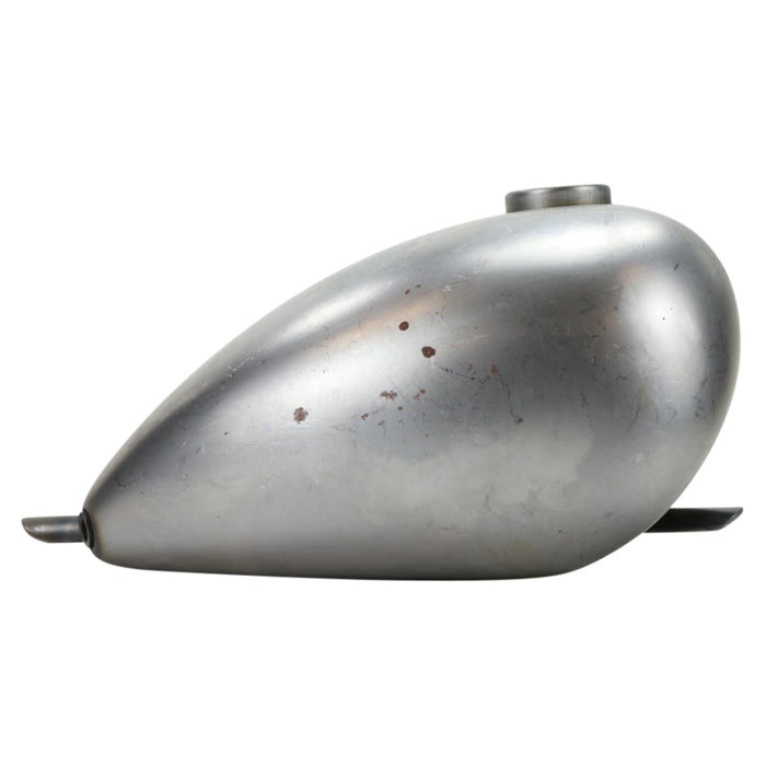 A Moto Iron® 2.3 Gal Frisco Wassell Style Low Tunnel Chopper Gas Tank on a white background.