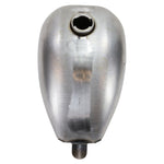 The Moto Iron® 2.3 Gallon Wassell-Style Low Tunnel Frisco-Style Fuel Tank features a matte silver metal finish, rounded teardrop shape, and minor surface scratches visible on the side.