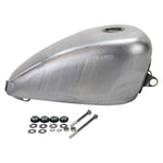 The Moto Iron® 2.4 Gallon Sportster Gas Tank for 1995-2003 Harley-Davidson Sportster features unpainted metal with visible weld lines and comes with mounting hardware—ideal for your next custom project.
