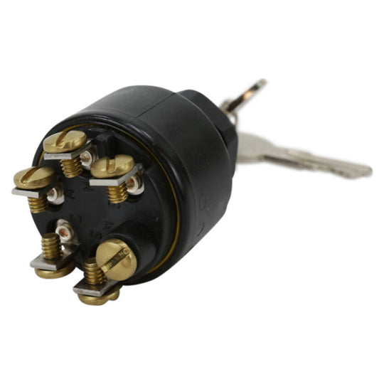 A Mid-USA Weatherproof Ignition Switch (with momentary start) 13/16" with a key on it.