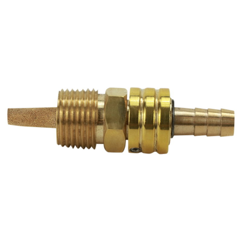A Prism Supply polished brass hose connector with a threaded 3/8" NPT Male Brass Fuel Petcock end.