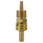 A polished brass fitting with a 3/8" NPT Male Brass Fuel Petcock by Prism Supply Co thread on it.