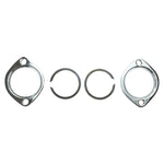 Two Moto Iron® Exhaust Port Flange and Retaining Ring Kits for Harley-Davidson Big Twin and Sportster are arranged in a row on a white background.
