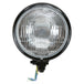 The Moto Iron® Black Chopper Round Headlight 5.75" features a classic black, round design with a clear lens and three exposed wires in blue, green, and yellow. Ideal for choppers and bobbers, it adds a vintage charm with its timeless styling.