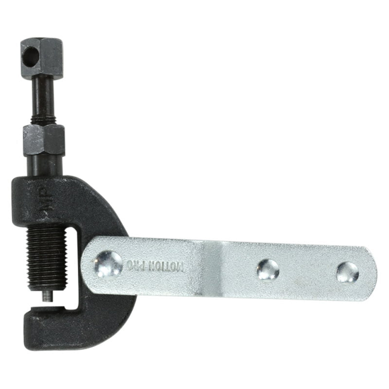 A Motion Pro Motorcycle Drive Chain Breaker Tool with a folding handle on a white background.
