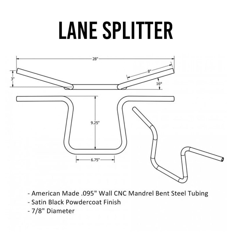 American TC Bros. 7/8" Lane Splitter™ Handlebars - 9.25" Rise Black Powdercoat made from American steel tubing.