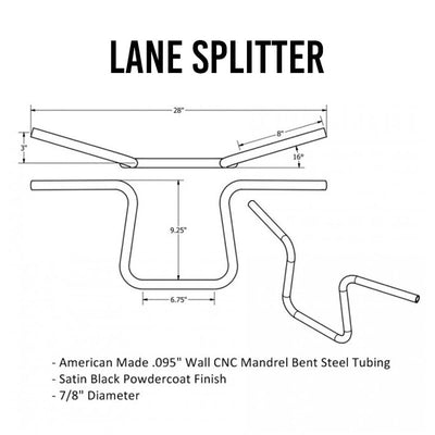 American TC Bros. 7/8" Lane Splitter™ Handlebars - 9.25" Rise Black Powdercoat made from American steel tubing.