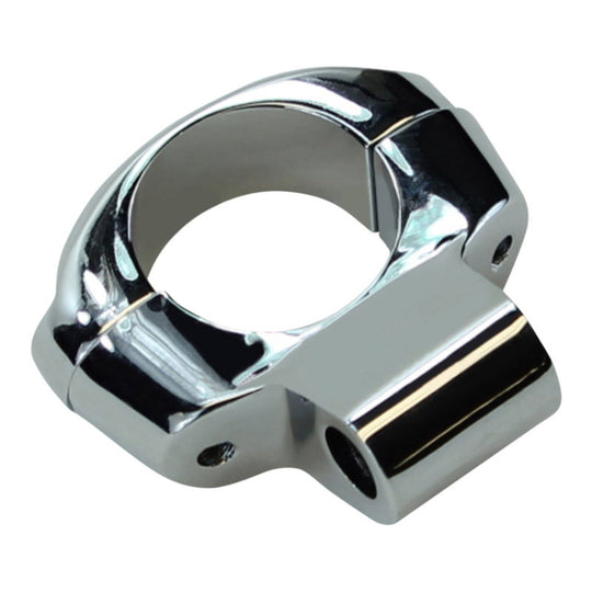 A HardDrive chrome handlebar clamp with mounting bolts on a white background.