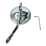 The Moto Iron® Chrome 3" Round Mirror with Stem for Harleys features a unique design and comes with an L-shaped hex key tool—ideal for Harley Davidson models.